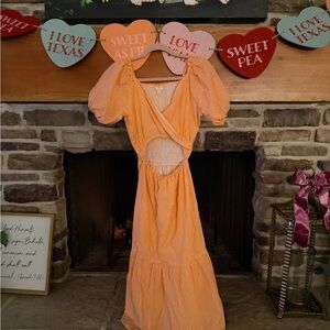 Elegant Orange Gingham Maxi Dress